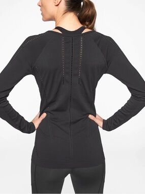 Athleta Black Seamless Long Sleeve Workout Top Large RN54023